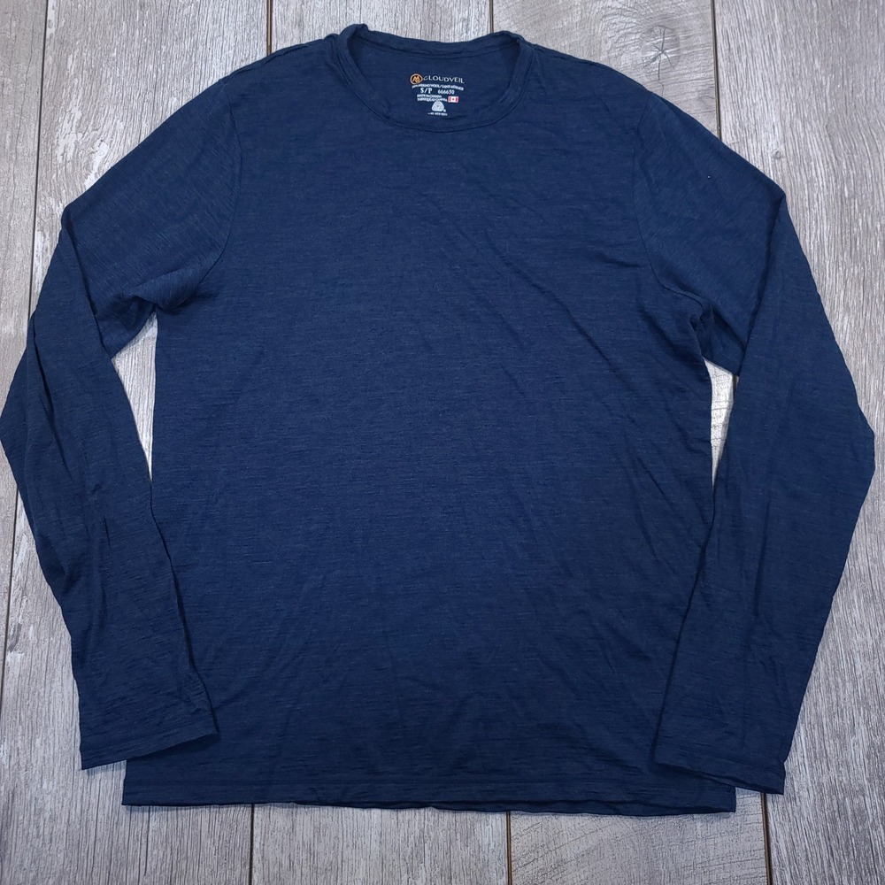 Cloudveil Long Sleeve Shirt Men S Navy Blue 100% Merino Wool Base Layer Top